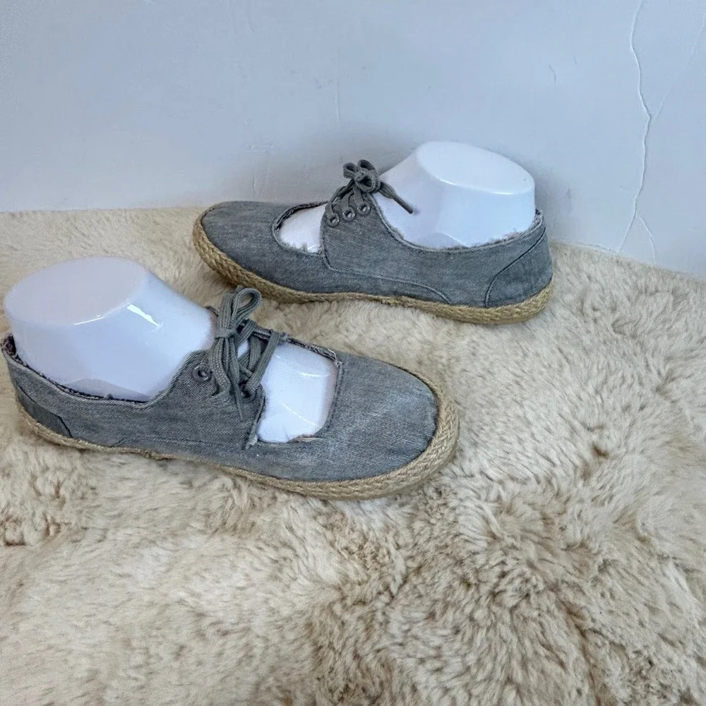 Rocket Dog Gray‎ Canvas Espadrille Lace Up Mary Jane Shoes Women's